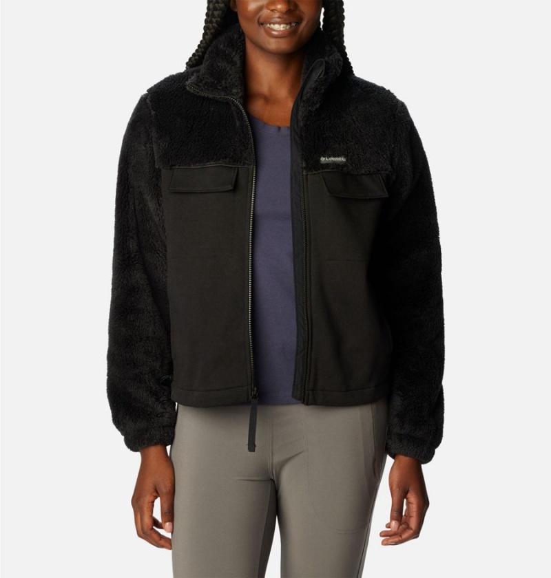 Black Women's Columbia Lodge Hybrid Sherpa Full Zip Fleece Jacket | KTQEG-2681