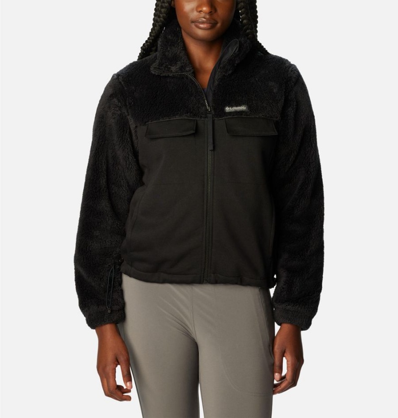 Black Women\'s Columbia Lodge Hybrid Sherpa Full Zip Fleece Jacket | KTQEG-2681