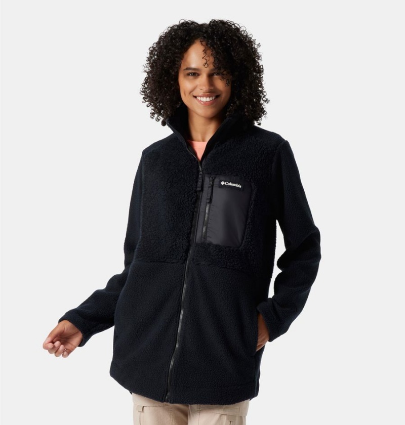 Black Women\'s Columbia Lodge Sherpa Full Zip Fleece Jacket | ILRDQ-9360