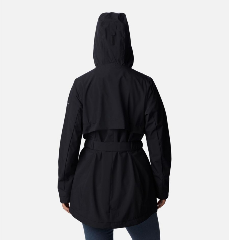 Black Women's Columbia Long Valley Trench II Rain Jacket | SDBYT-5609