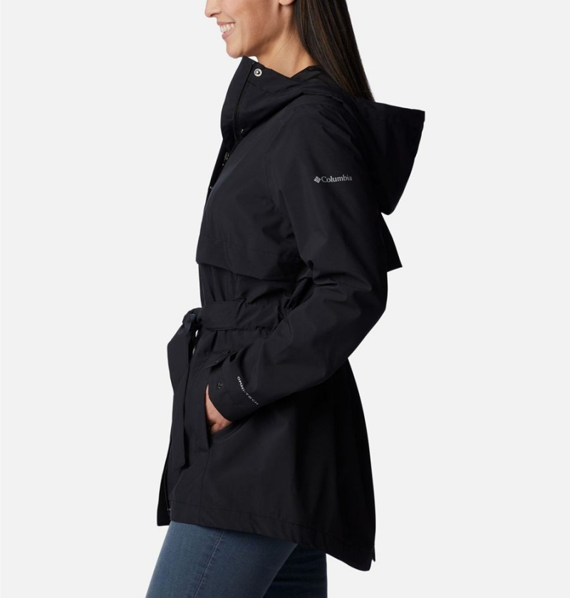 Black Women's Columbia Long Valley Trench II Rain Jacket | SDBYT-5609