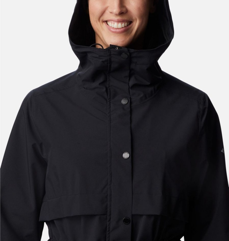 Black Women's Columbia Long Valley Trench II Rain Jacket | SDBYT-5609