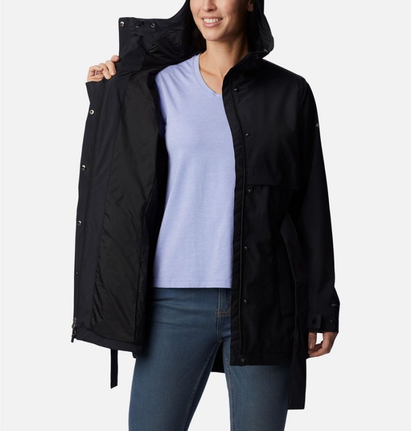 Black Women's Columbia Long Valley Trench II Rain Jacket | SDBYT-5609