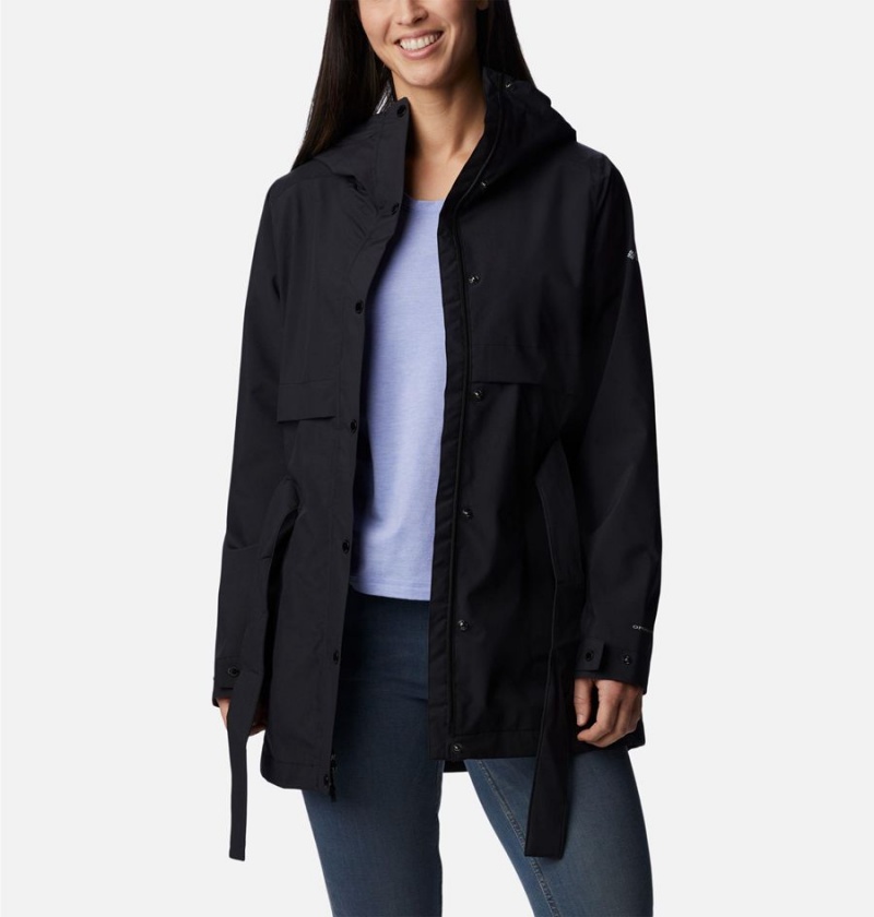 Black Women's Columbia Long Valley Trench II Rain Jacket | SDBYT-5609