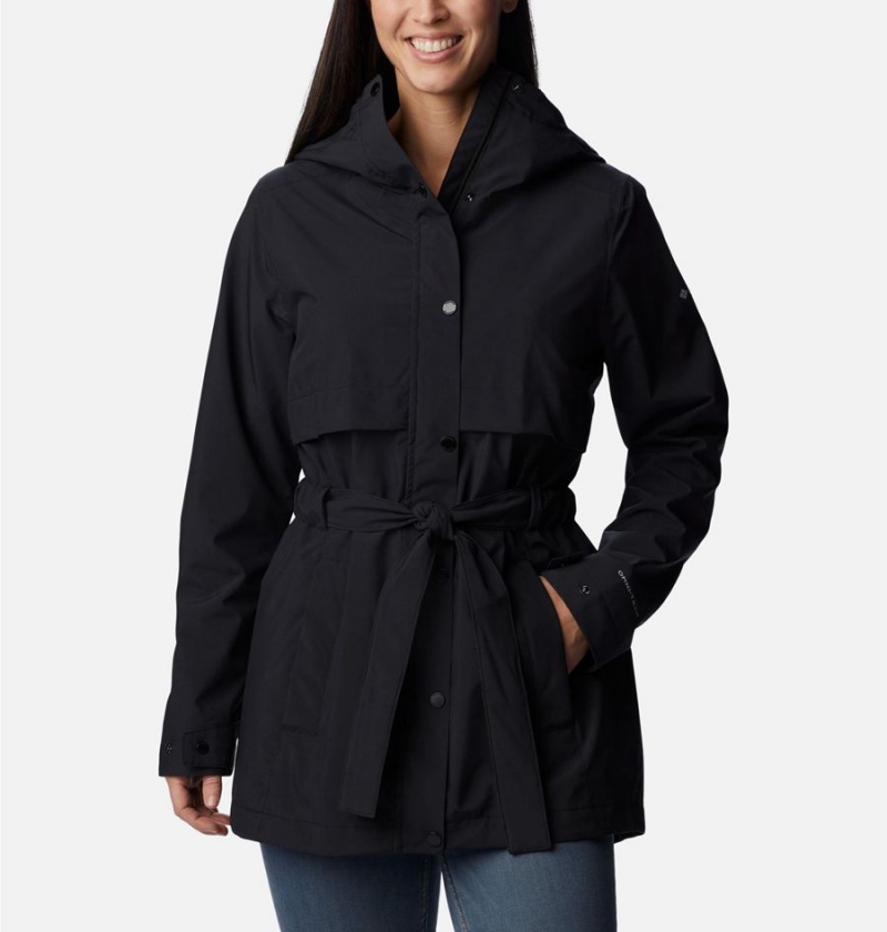 Black Women\'s Columbia Long Valley Trench II Rain Jacket | SDBYT-5609