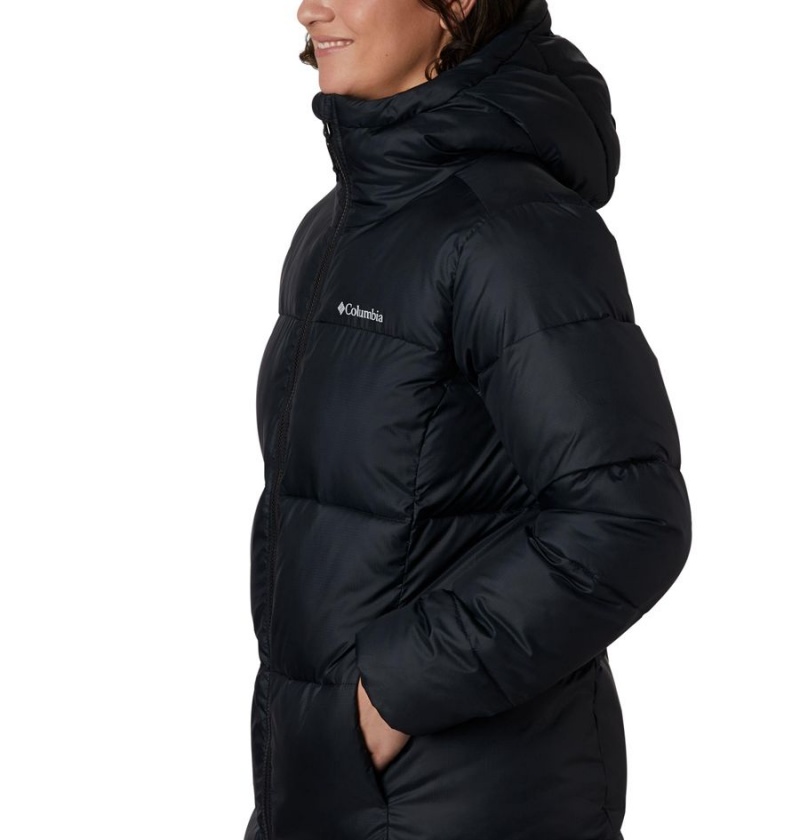 Black Women's Columbia Mid Hooded Puffer Jacket | PVAXZ-9537