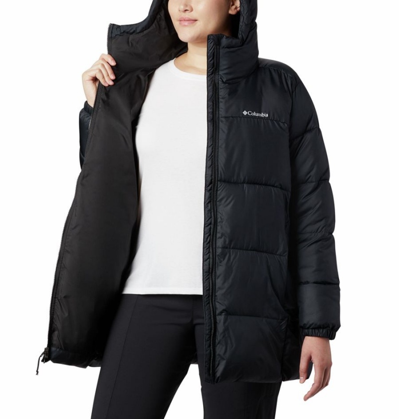 Black Women's Columbia Mid Hooded Puffer Jacket | PVAXZ-9537