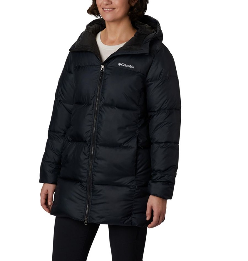 Black Women\'s Columbia Mid Hooded Puffer Jacket | PVAXZ-9537