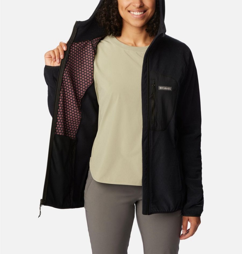 Black Women's Columbia Outdoor Tracks Hooded Full Zip Fleece Jacket | VXAGR-5189