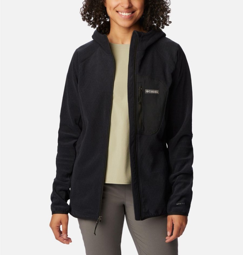 Black Women's Columbia Outdoor Tracks Hooded Full Zip Fleece Jacket | VXAGR-5189