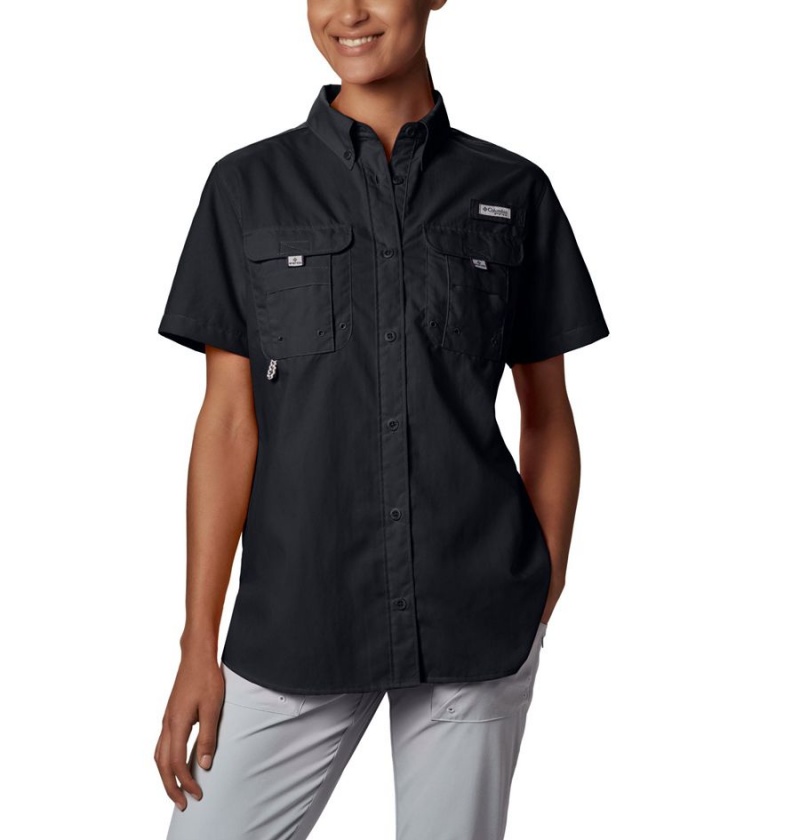 Black Women\'s Columbia PFG Bahama Short Sleeve Shirt | SWRAV-9241