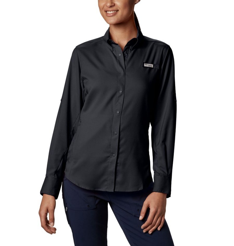 Black Women\'s Columbia PFG Tamiami II Long Sleeve Shirt | PJUIH-2947