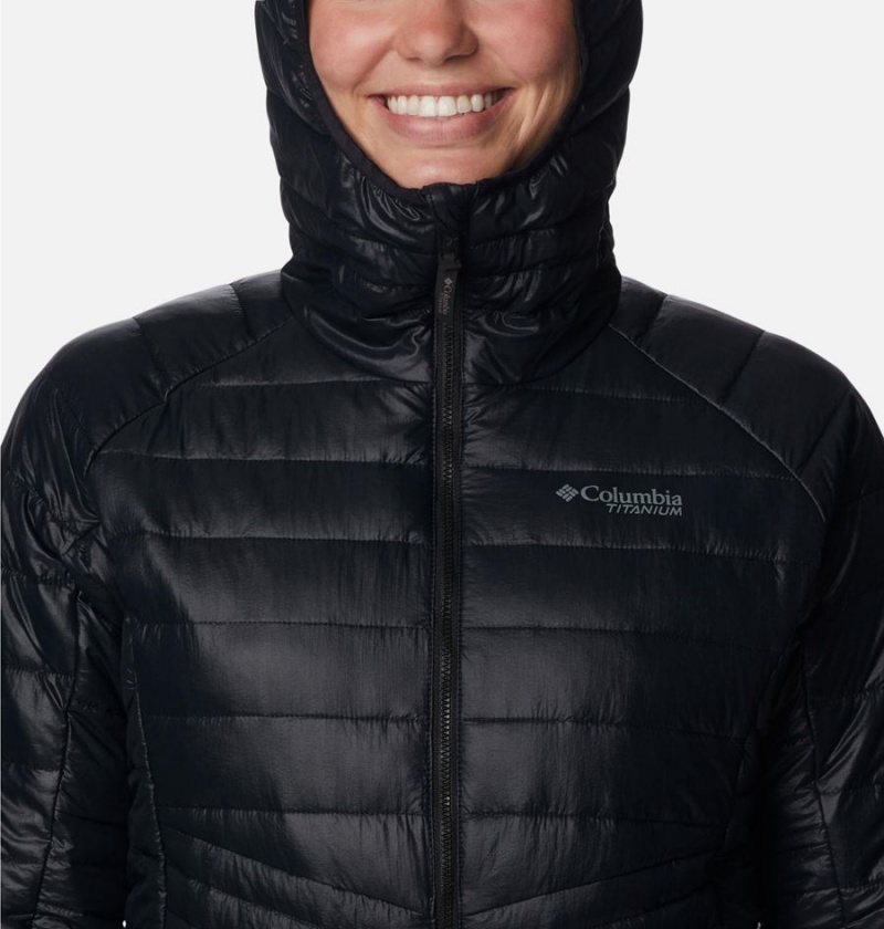 Black Women's Columbia Platinum Peak Hooded Puffer Jacket | NPDEF-1596