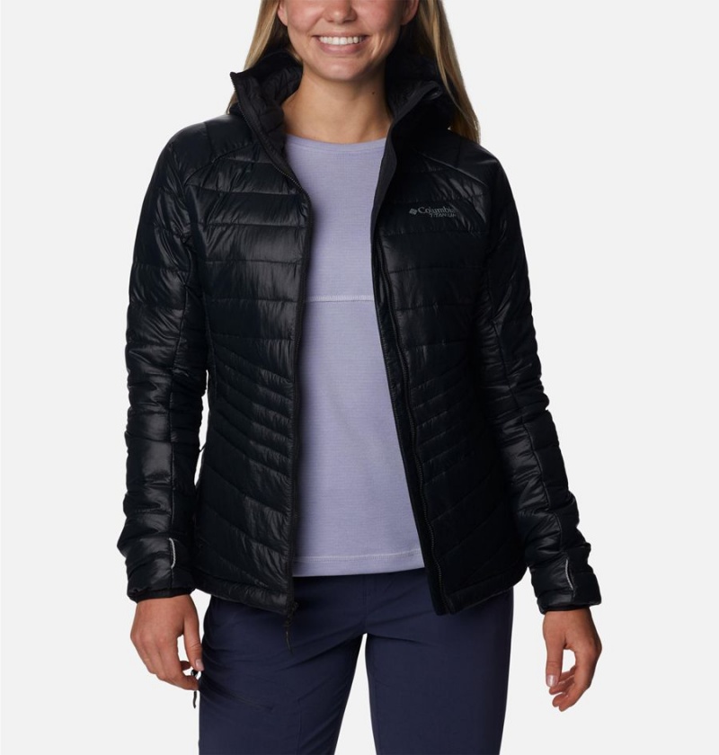 Black Women's Columbia Platinum Peak Hooded Puffer Jacket | NPDEF-1596