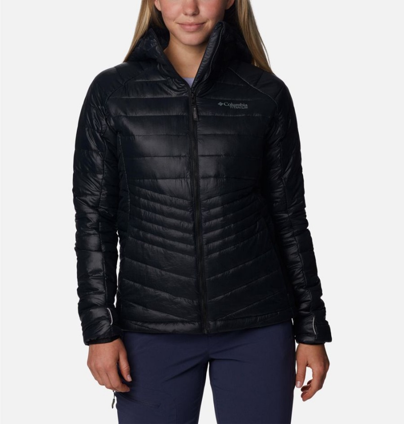 Black Women\'s Columbia Platinum Peak Hooded Puffer Jacket | NPDEF-1596