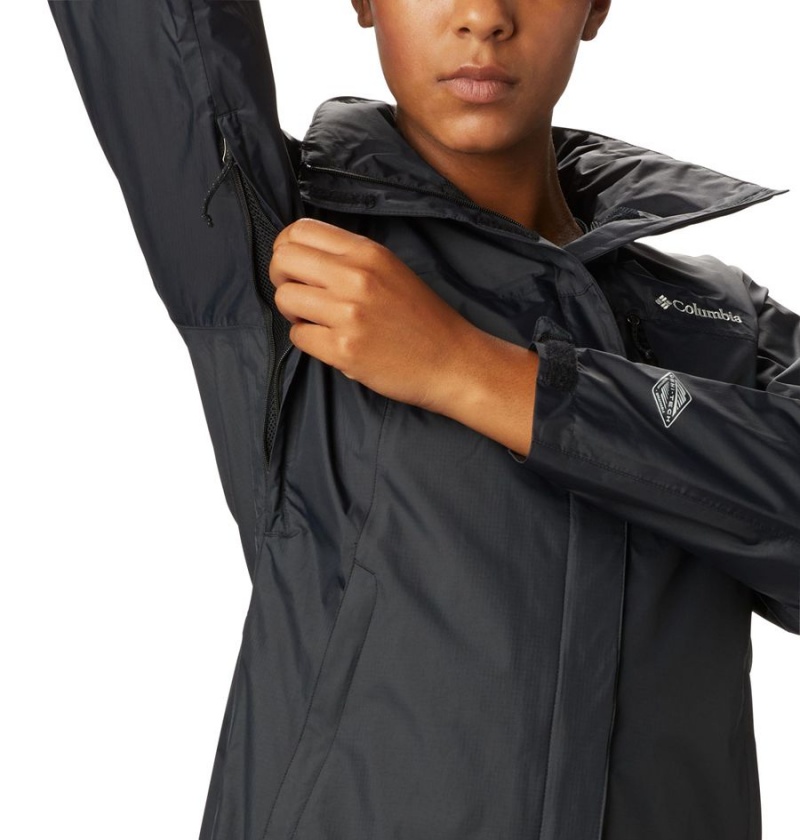 Black Women's Columbia Pouration Rain Jacket | NIQMF-2809