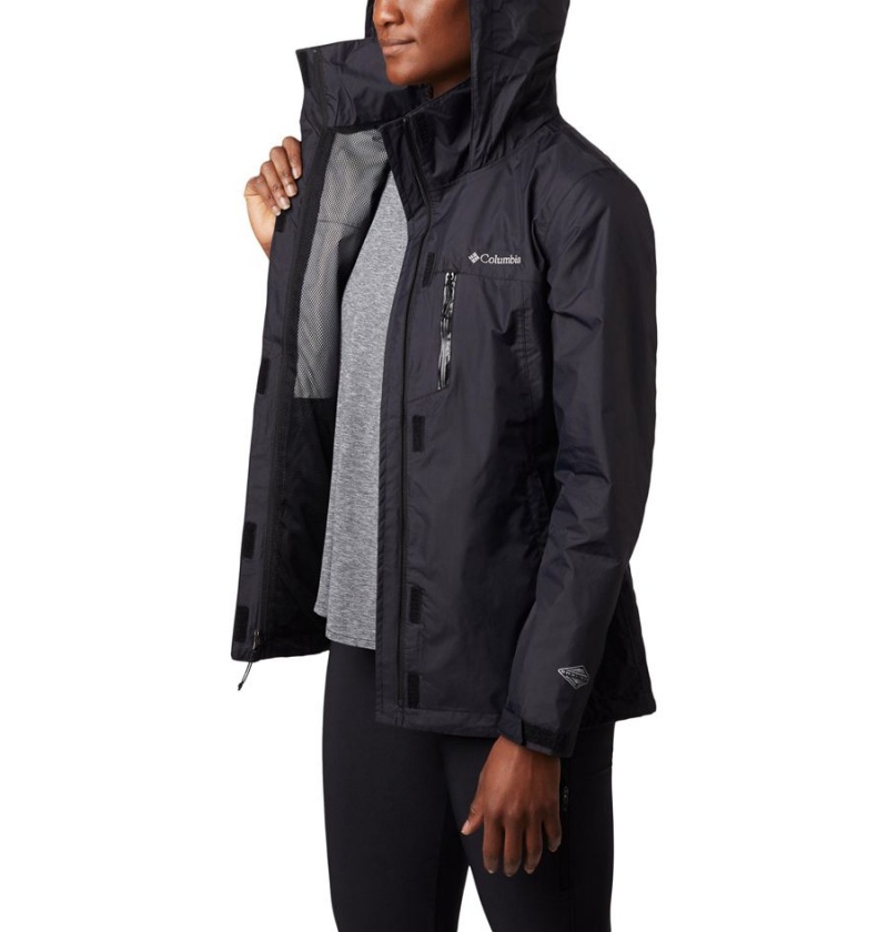 Black Women's Columbia Pouration Rain Jacket | NIQMF-2809