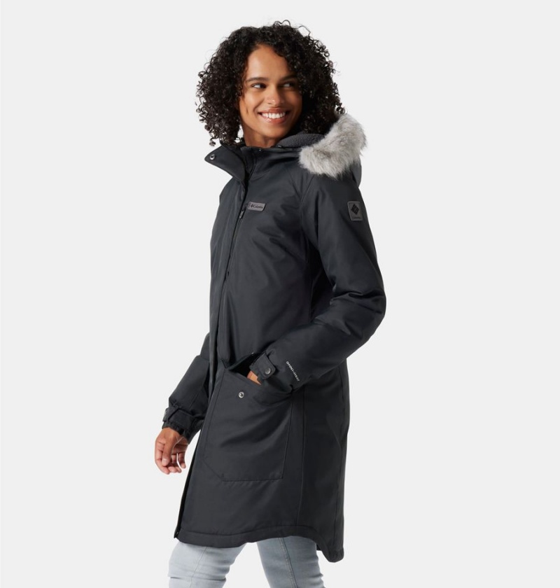 Black Women's Columbia Suttle Mountain Long Insulated Coats | ZXBYL-7258