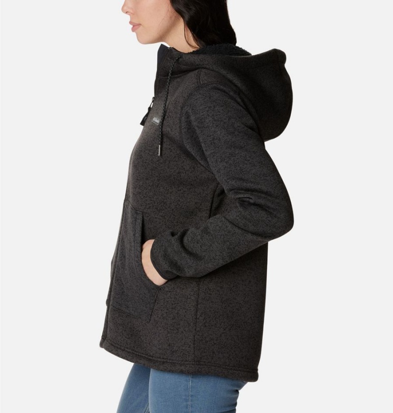 Black Women's Columbia Sweater Weather Sherpa Full Zip Hooded Fleece Jacket | BHTSO-9361