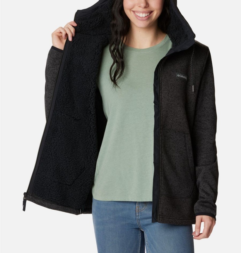 Black Women's Columbia Sweater Weather Sherpa Full Zip Hooded Fleece Jacket | BHTSO-9361