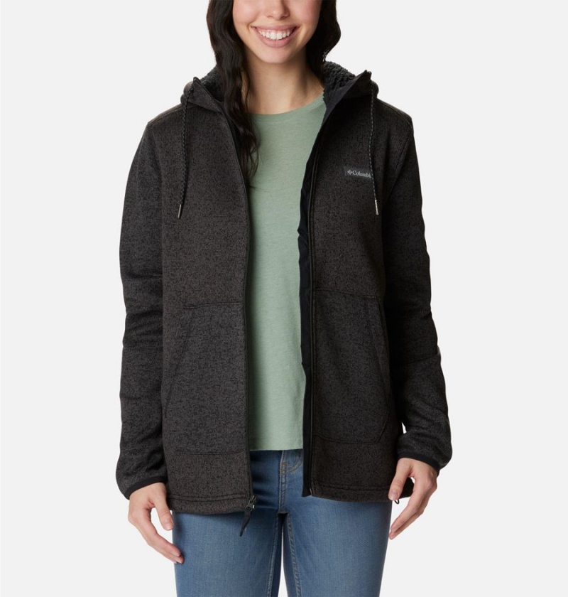 Black Women's Columbia Sweater Weather Sherpa Full Zip Hooded Fleece Jacket | BHTSO-9361