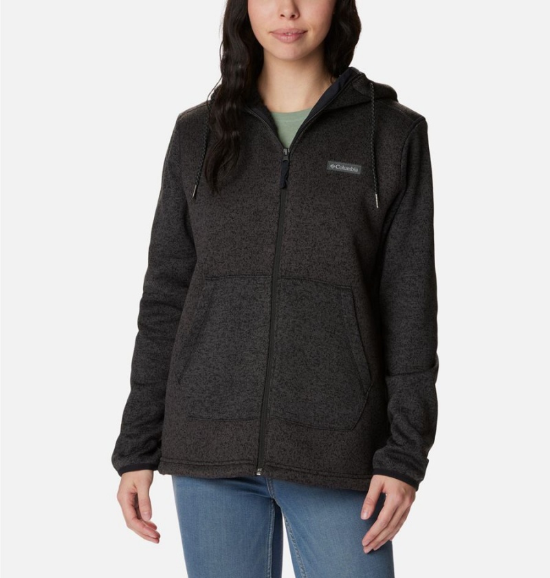 Black Women\'s Columbia Sweater Weather Sherpa Full Zip Hooded Fleece Jacket | BHTSO-9361