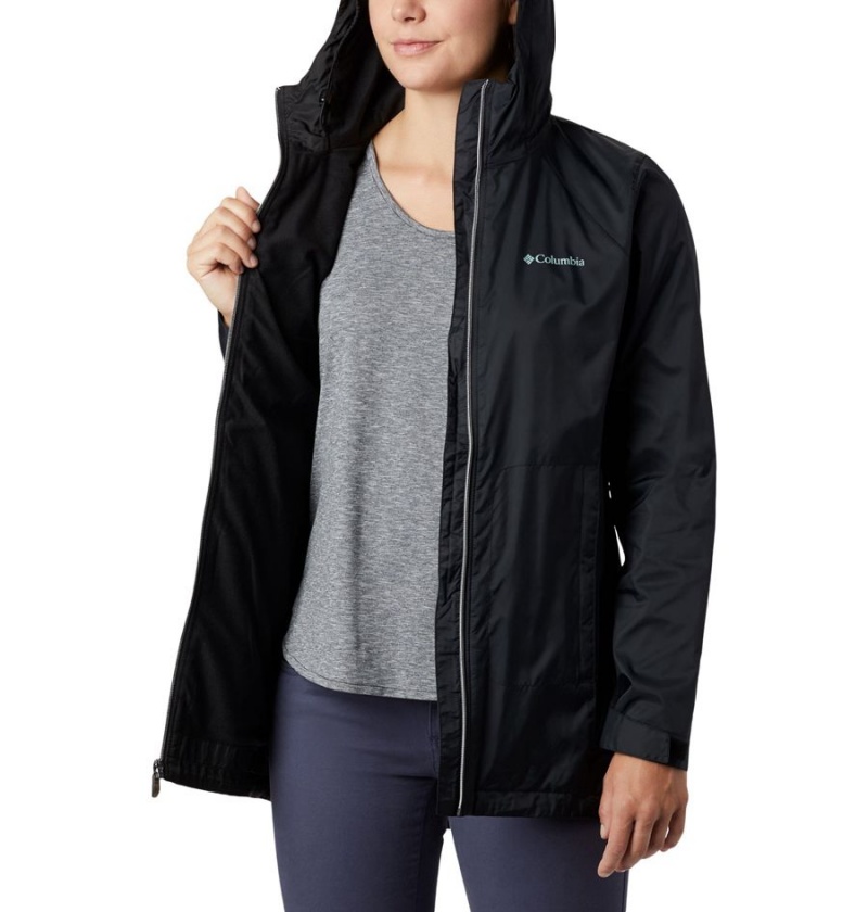 Black Women's Columbia Switchback Lined Long Rain Jacket | MITRZ-4160