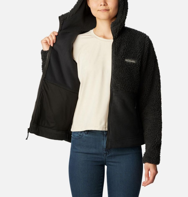 Black Women's Columbia Winter Pass Sherpa Hooded Full Zip Fleece Jacket | LMVRK-3410