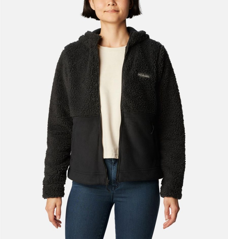 Black Women's Columbia Winter Pass Sherpa Hooded Full Zip Fleece Jacket | LMVRK-3410