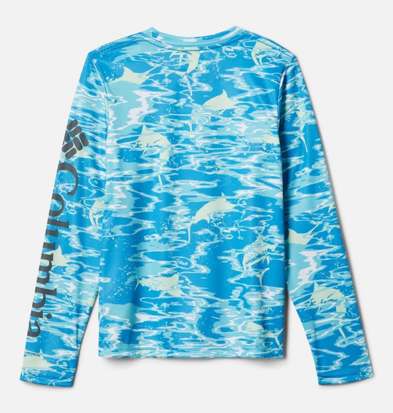 Blue Kids' Columbia PFG Super Terminal Tackle Long Sleeve T-Shirt | WFVSB-6548