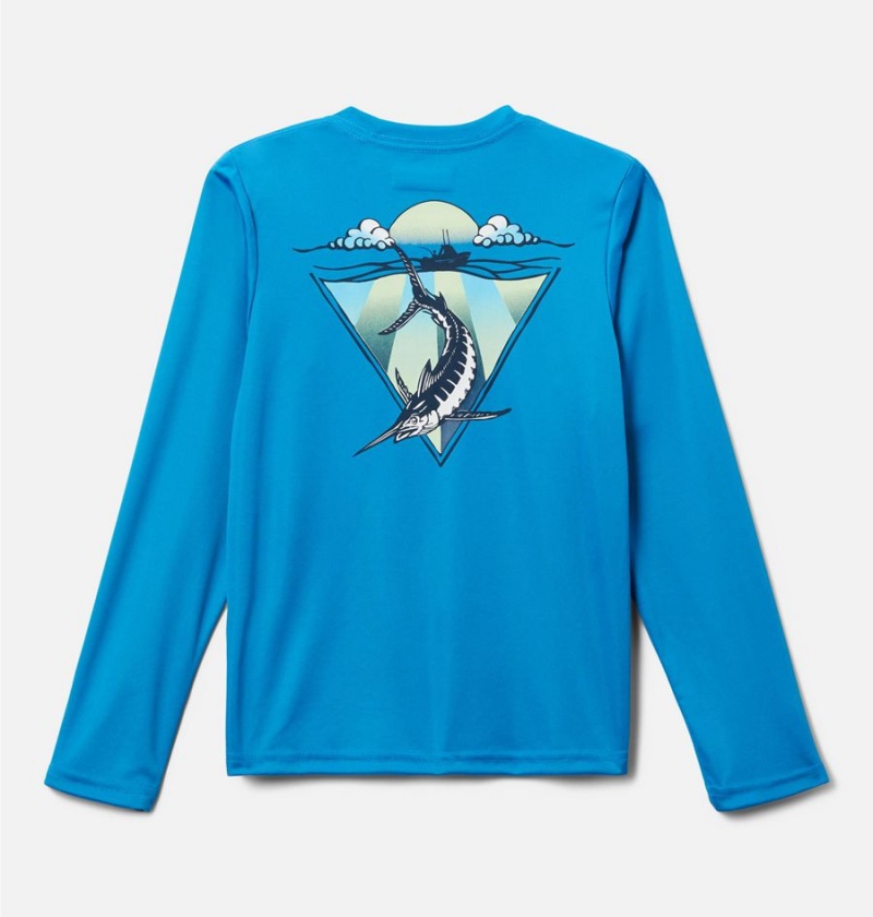 Blue Kids' Columbia PFG Terminal Tackle Drag Time Long Sleeve T-Shirt | TBXVW-4251