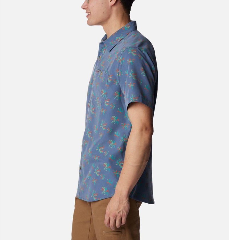 Blue Men's Columbia Captree Island Short Sleeve Shirt | VEWBU-0176