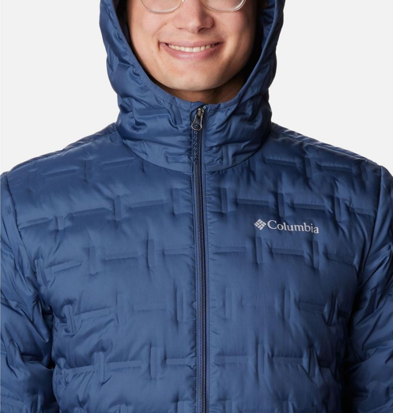 Blue Men's Columbia Delta Ridge Hooded Insulated Puffer Jacket | PAMWU-8491