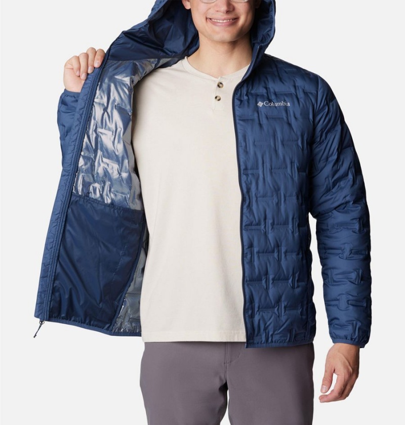 Blue Men's Columbia Delta Ridge Hooded Insulated Puffer Jacket | PAMWU-8491