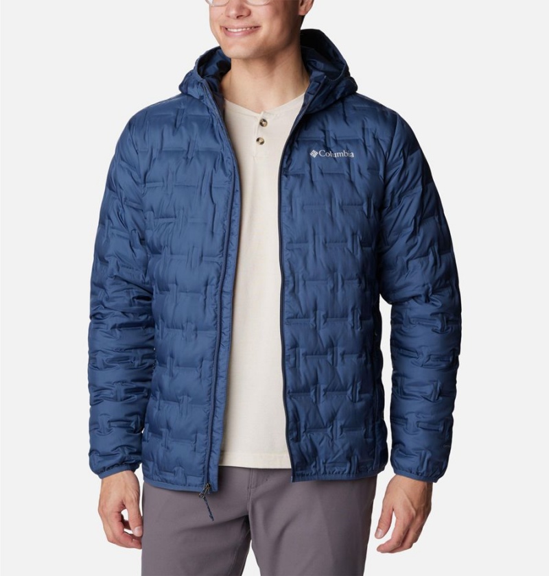 Blue Men's Columbia Delta Ridge Hooded Insulated Puffer Jacket | PAMWU-8491