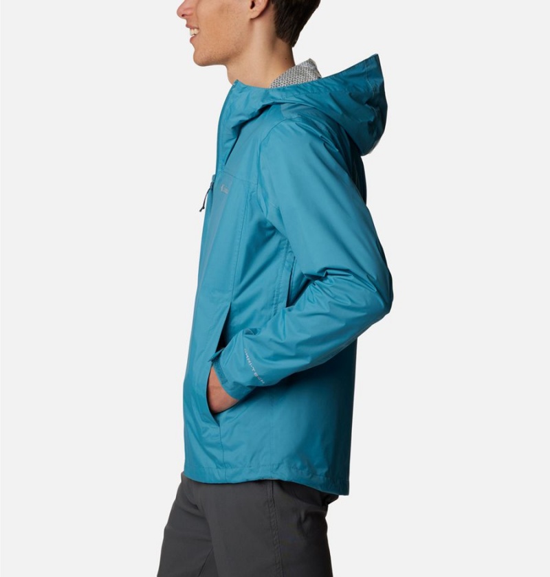 Blue Men's Columbia EvaPOURation Rain Jacket | HZJTG-5698