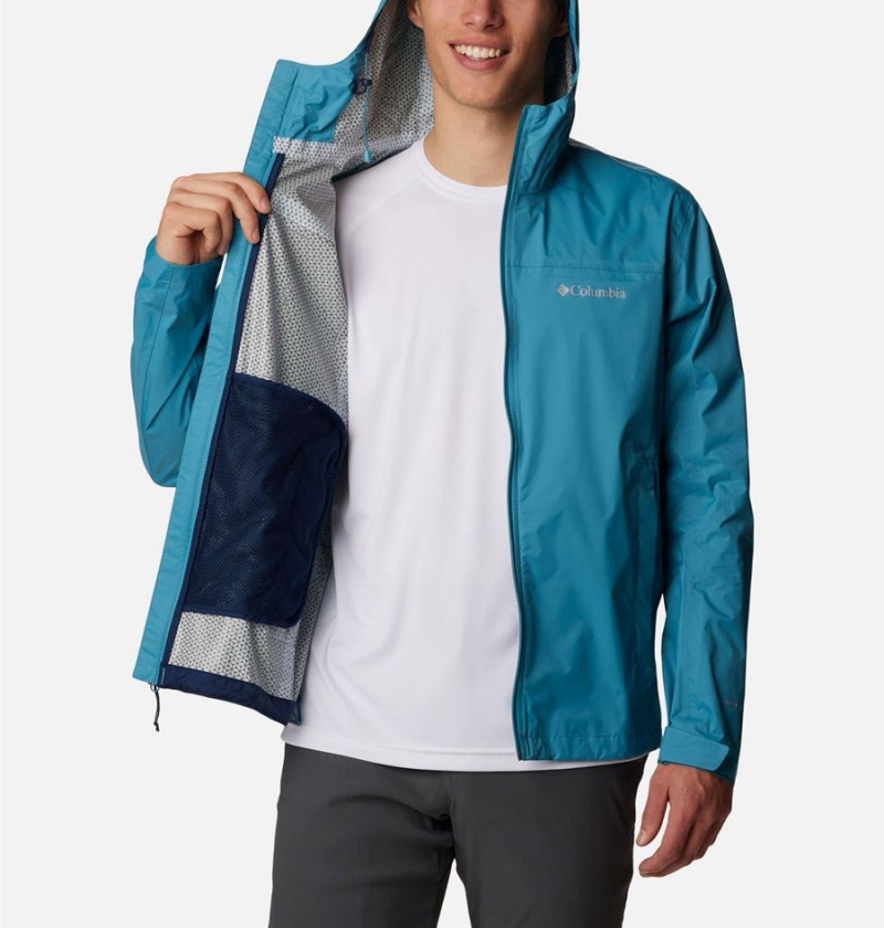 Blue Men's Columbia EvaPOURation Rain Jacket | HZJTG-5698