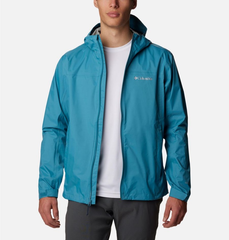 Blue Men's Columbia EvaPOURation Rain Jacket | HZJTG-5698