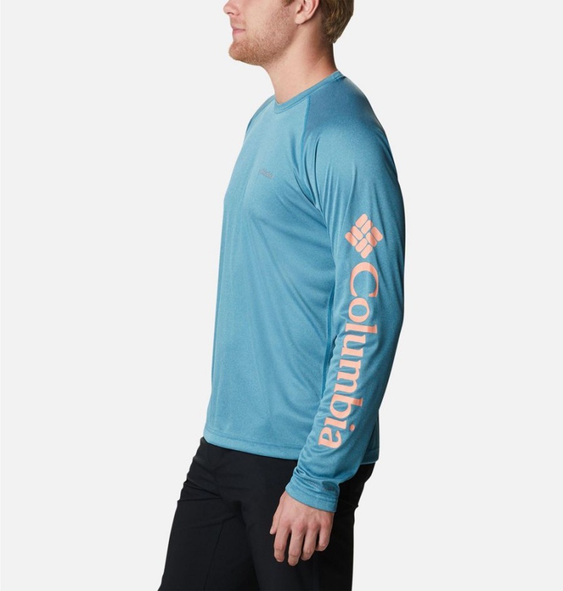 Blue Men's Columbia Fork Stream Heather Long Sleeve T-Shirt | YHOCV-0915