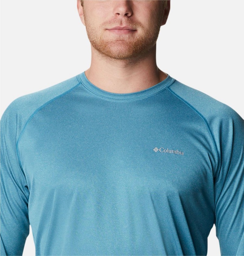 Blue Men's Columbia Fork Stream Heather Long Sleeve T-Shirt | YHOCV-0915