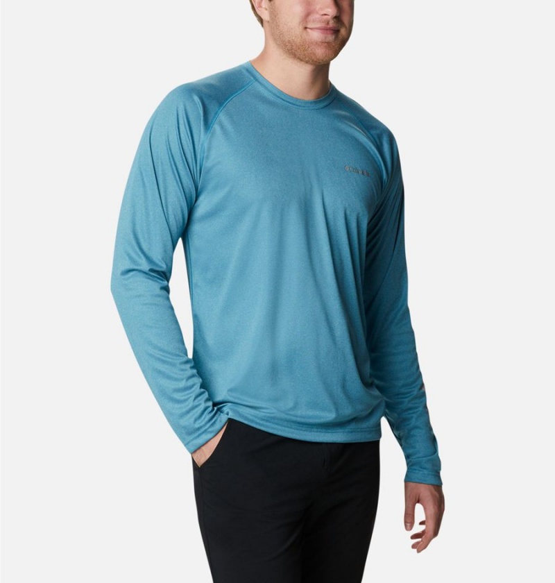 Blue Men's Columbia Fork Stream Heather Long Sleeve T-Shirt | YHOCV-0915