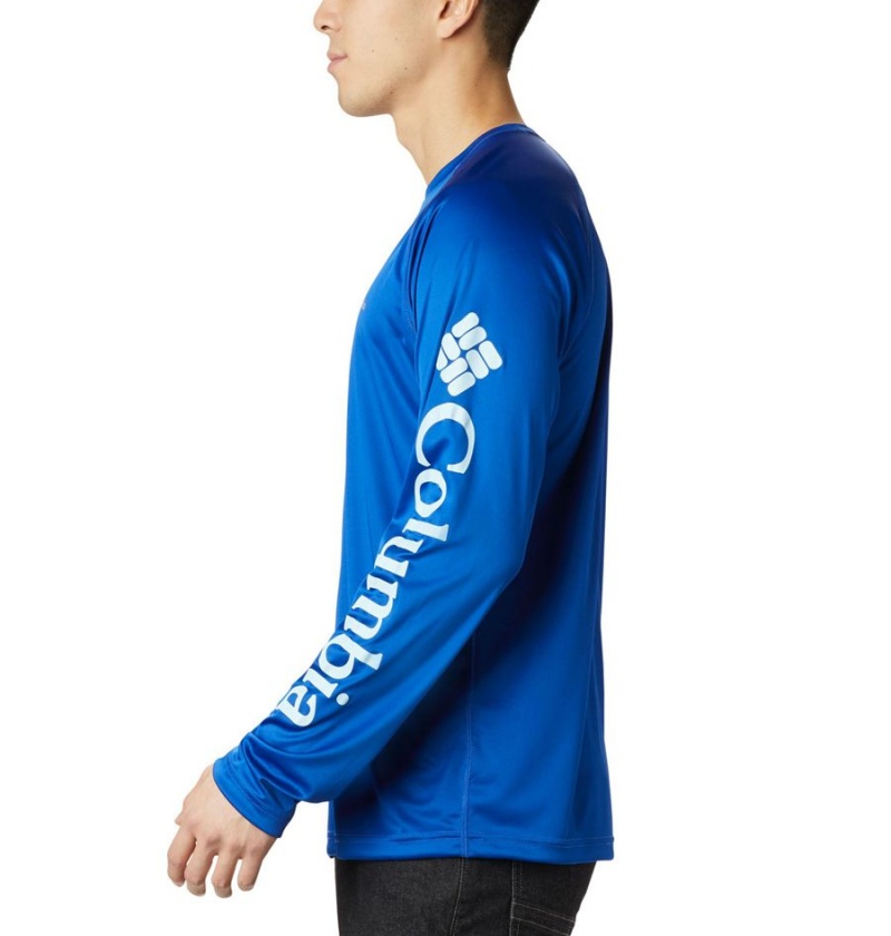 Blue Men's Columbia Fork Stream Long Sleeve T-Shirt | XRZMF-2108