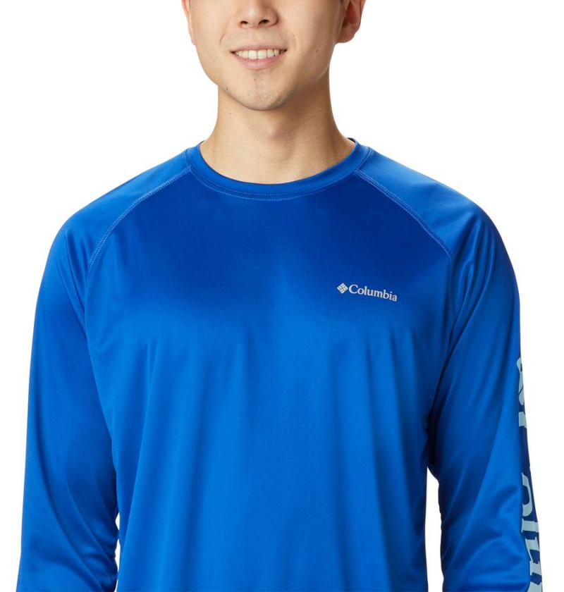 Blue Men's Columbia Fork Stream Long Sleeve T-Shirt | XRZMF-2108