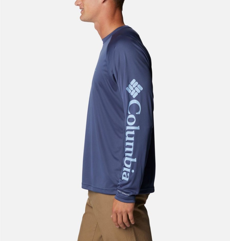 Blue Men's Columbia Fork Stream Long Sleeve T-Shirt | QKODV-0142