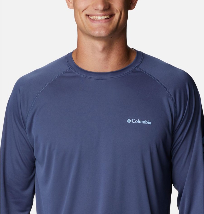 Blue Men's Columbia Fork Stream Long Sleeve T-Shirt | QKODV-0142