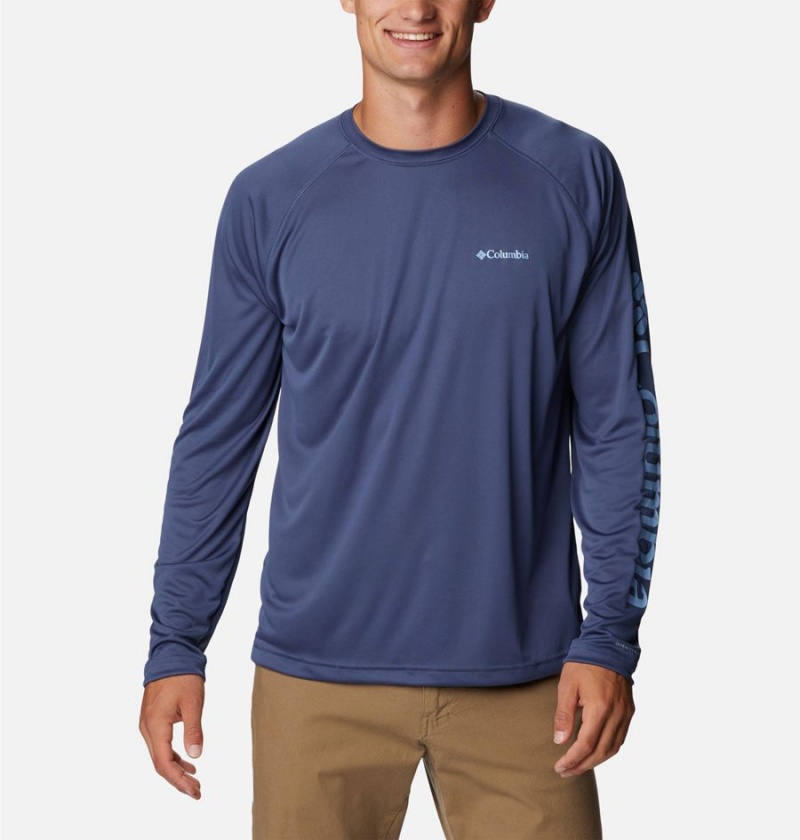 Blue Men\'s Columbia Fork Stream Long Sleeve T-Shirt | QKODV-0142