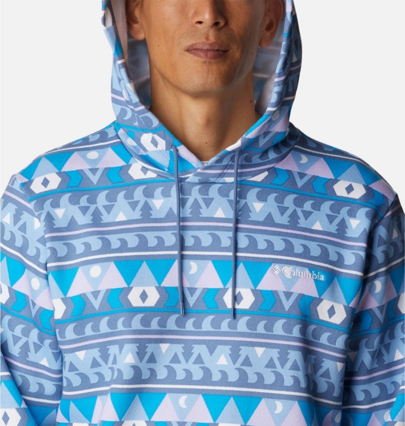 Blue Men's Columbia Logo Printed Hoodie | TVJEH-6017