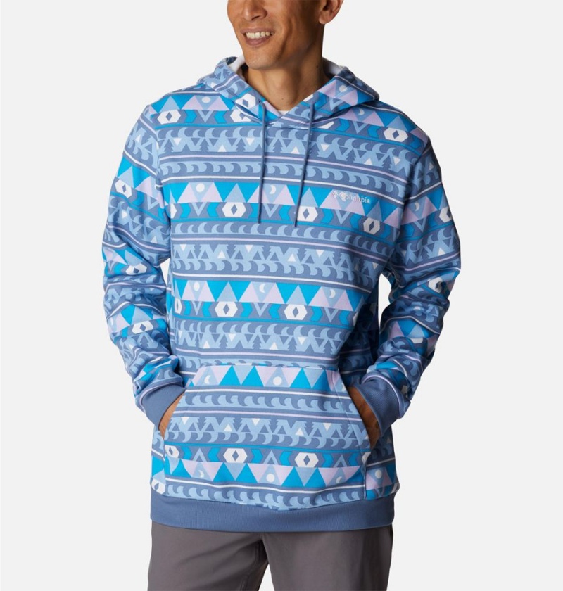 Blue Men's Columbia Logo Printed Hoodie | TVJEH-6017