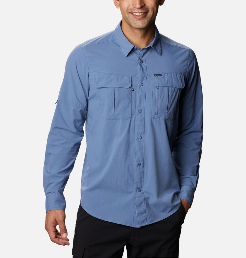 Blue Men\'s Columbia Newton Ridge Long Sleeve Shirt | JOZTV-5902