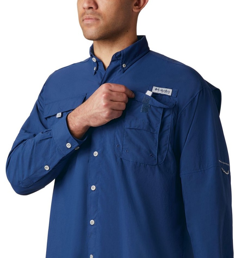 Blue Men's Columbia PFG Bahama II Long Sleeve Shirt | WNFSY-3492